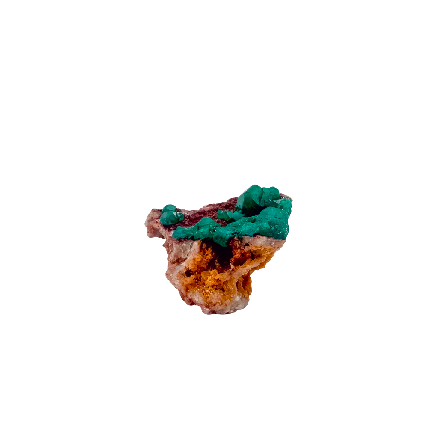 Edge-on view of the neat thumbnail, 0.82 inches of Congolese dioptase