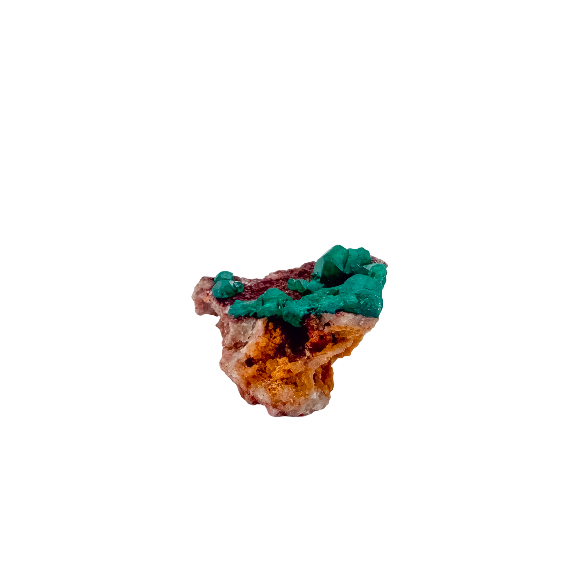 Edge-on view of the neat thumbnail, 0.82 inches of Congolese dioptase