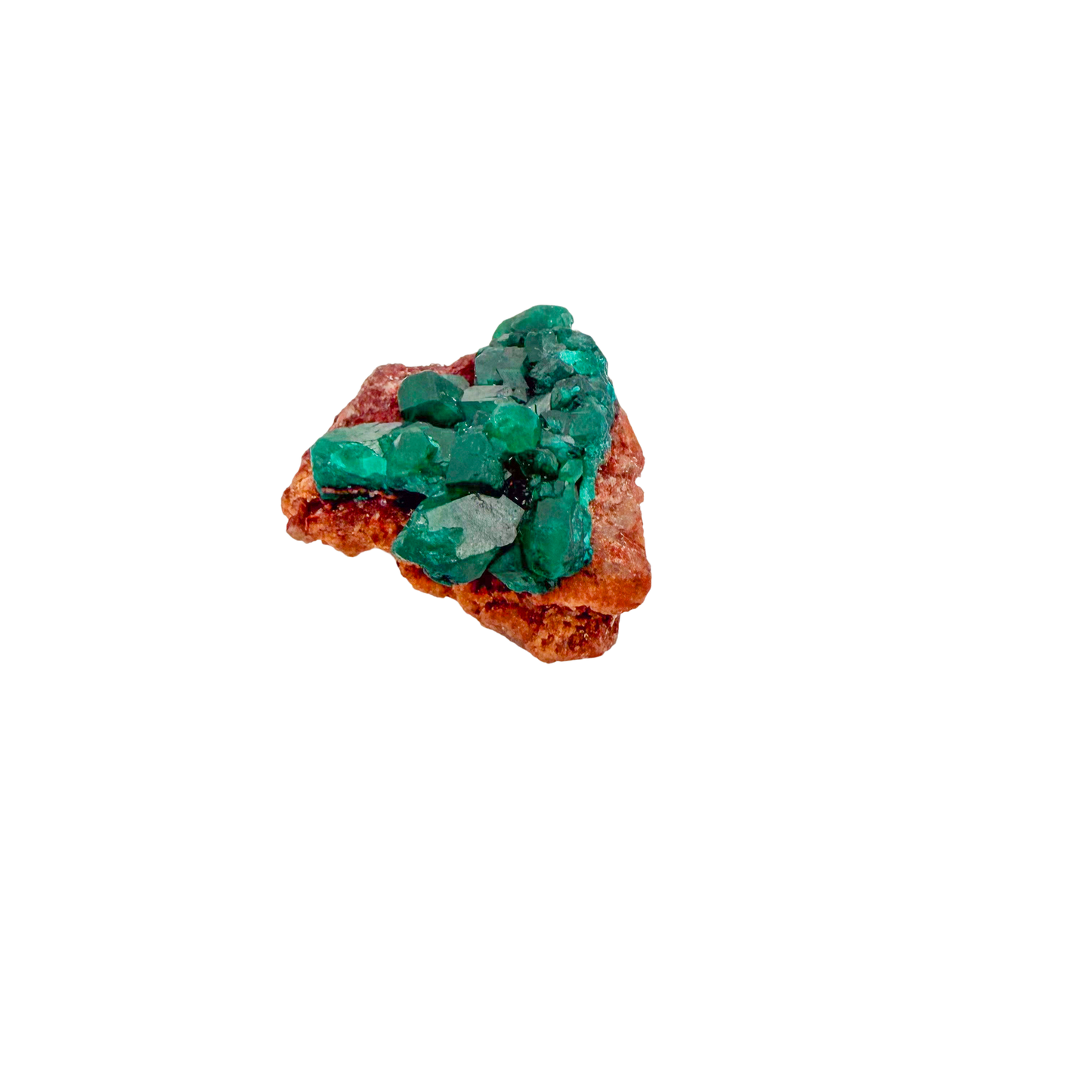 Raw dioptase crystal specimen from the Republic of the Congo, deep emerald-green druzy on matrix, specimen 10, view 2