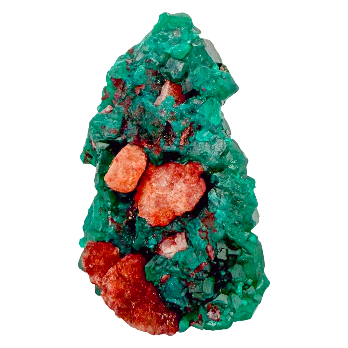 Raw dioptase crystal specimen from the Republic of the Congo, deep emerald-green druzy on matrix, specimen 11, view 2