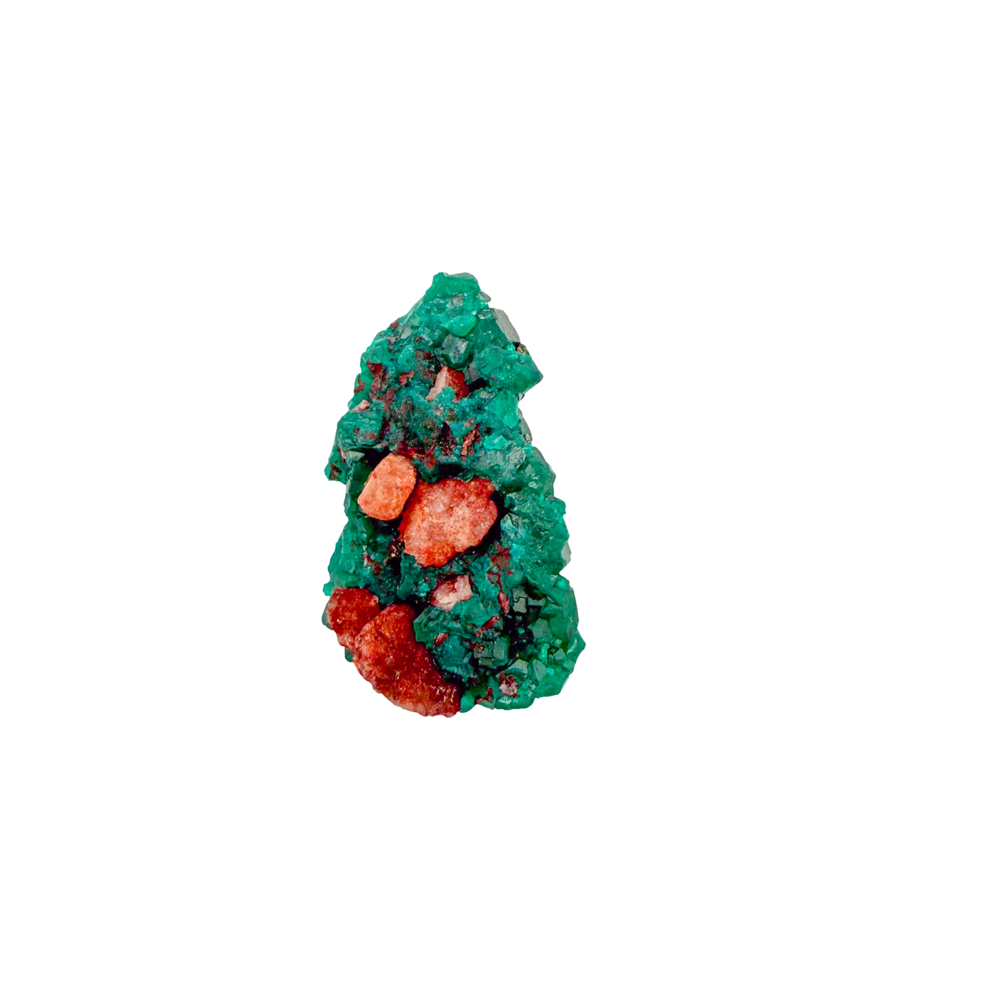 Raw dioptase crystal specimen from the Republic of the Congo, deep emerald-green druzy on matrix, specimen 11, view 2