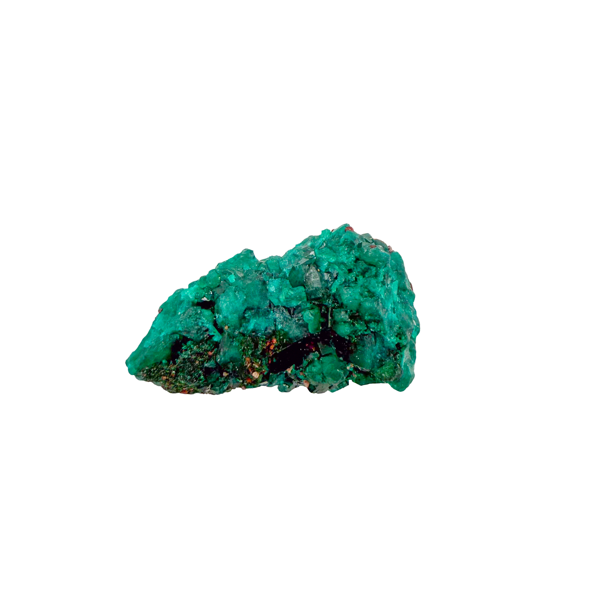 Raw dioptase crystal specimen from the Republic of the Congo, deep emerald-green druzy on matrix, specimen 11, view 3