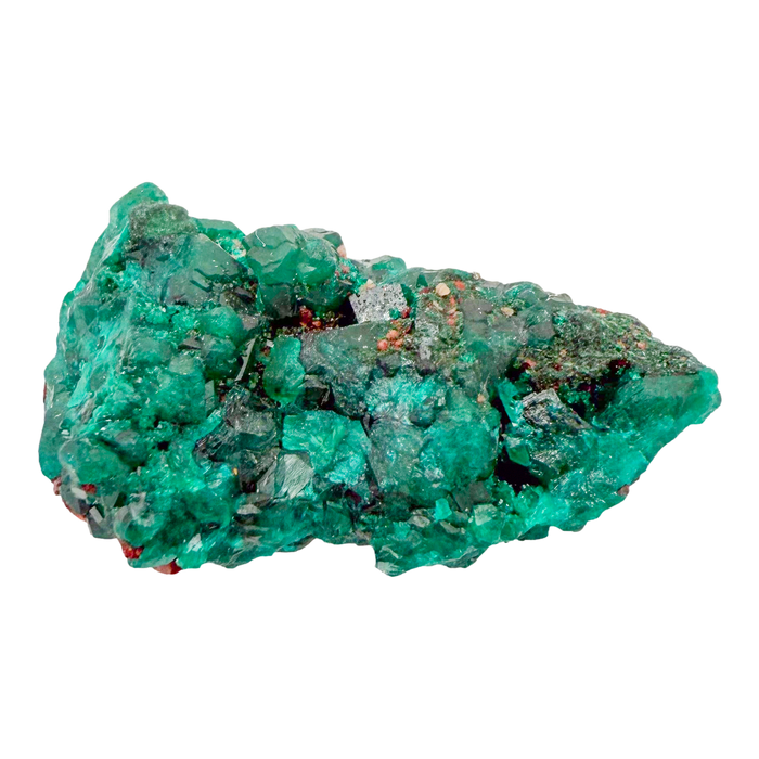 Raw dioptase crystal specimen from the Republic of the Congo, deep emerald-green druzy on matrix, specimen 11, view 4