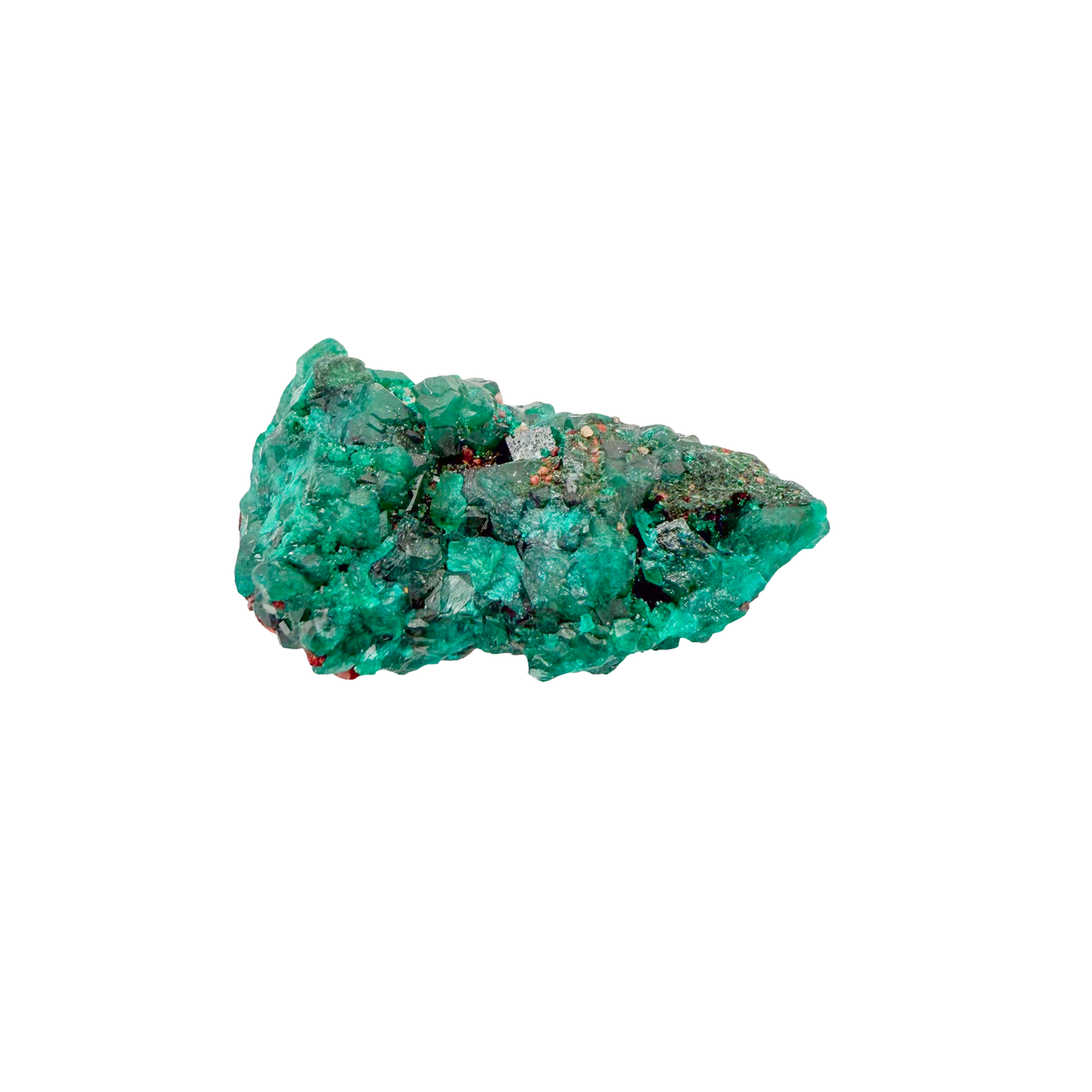Raw dioptase crystal specimen from the Republic of the Congo, deep emerald-green druzy on matrix, specimen 11, view 4