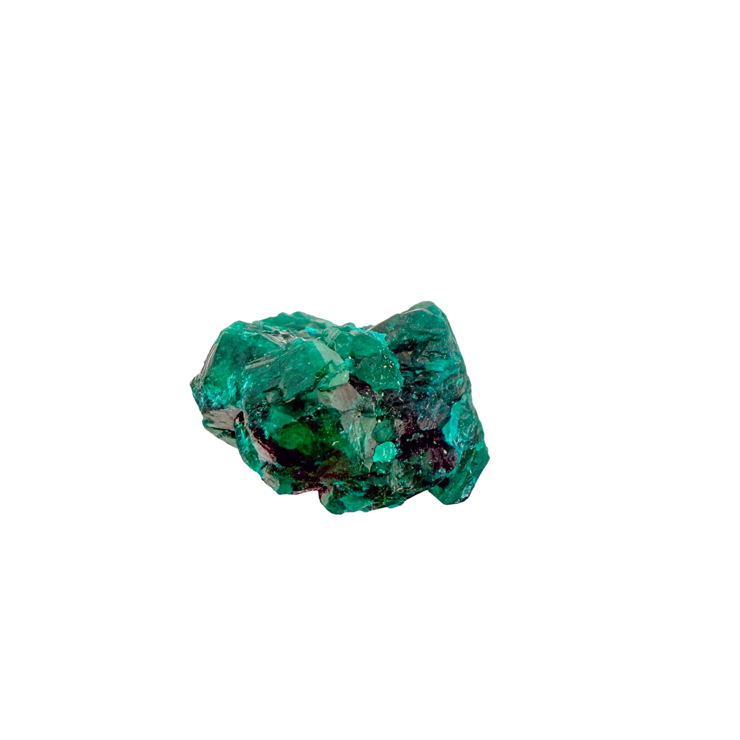 Raw dioptase crystal specimen from the Republic of the Congo, deep emerald-green druzy on matrix, specimen 12, view 3