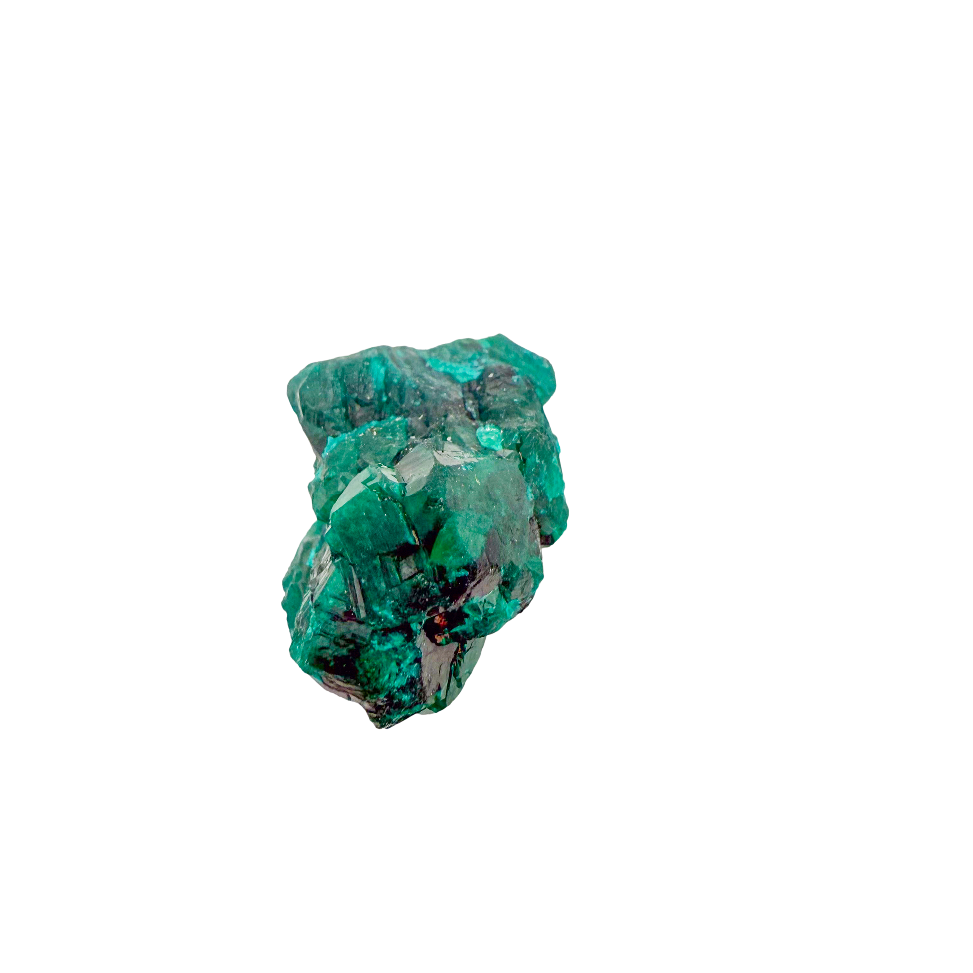 Raw dioptase crystal specimen from the Republic of the Congo, deep emerald-green druzy on matrix, specimen 12, view 5