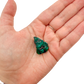Dioptase crystal specimen from the Republic of the Congo held in hand for scale, deep emerald-green druzy, specimen 12