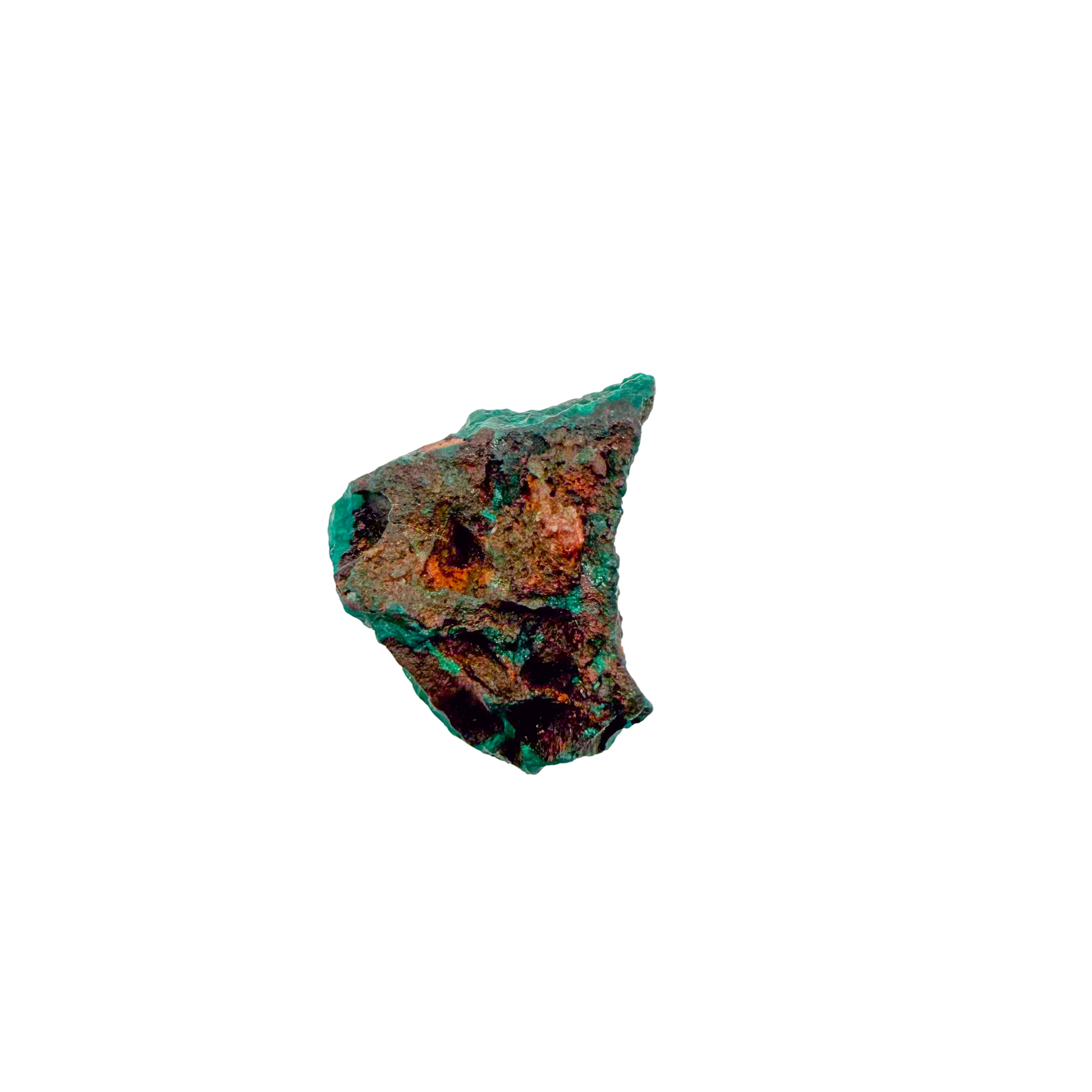 Raw dioptase crystal specimen from the Republic of the Congo, deep emerald-green druzy on matrix, specimen 14, view 2