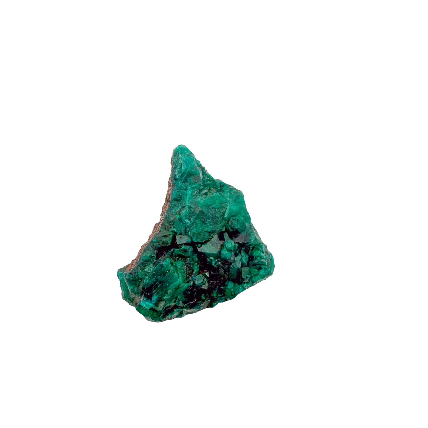 Raw dioptase crystal specimen from the Republic of the Congo, deep emerald-green druzy on matrix, specimen 14, view 3