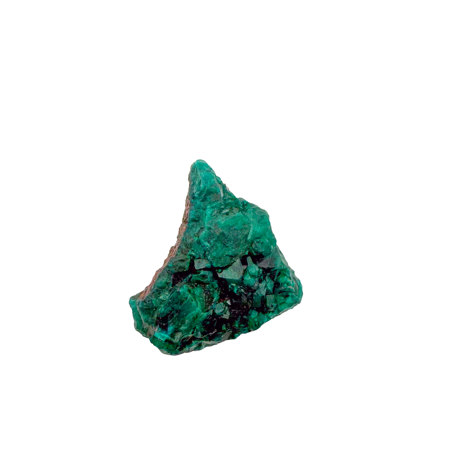 Raw dioptase crystal specimen from the Republic of the Congo, deep emerald-green druzy on matrix, specimen 14, view 3