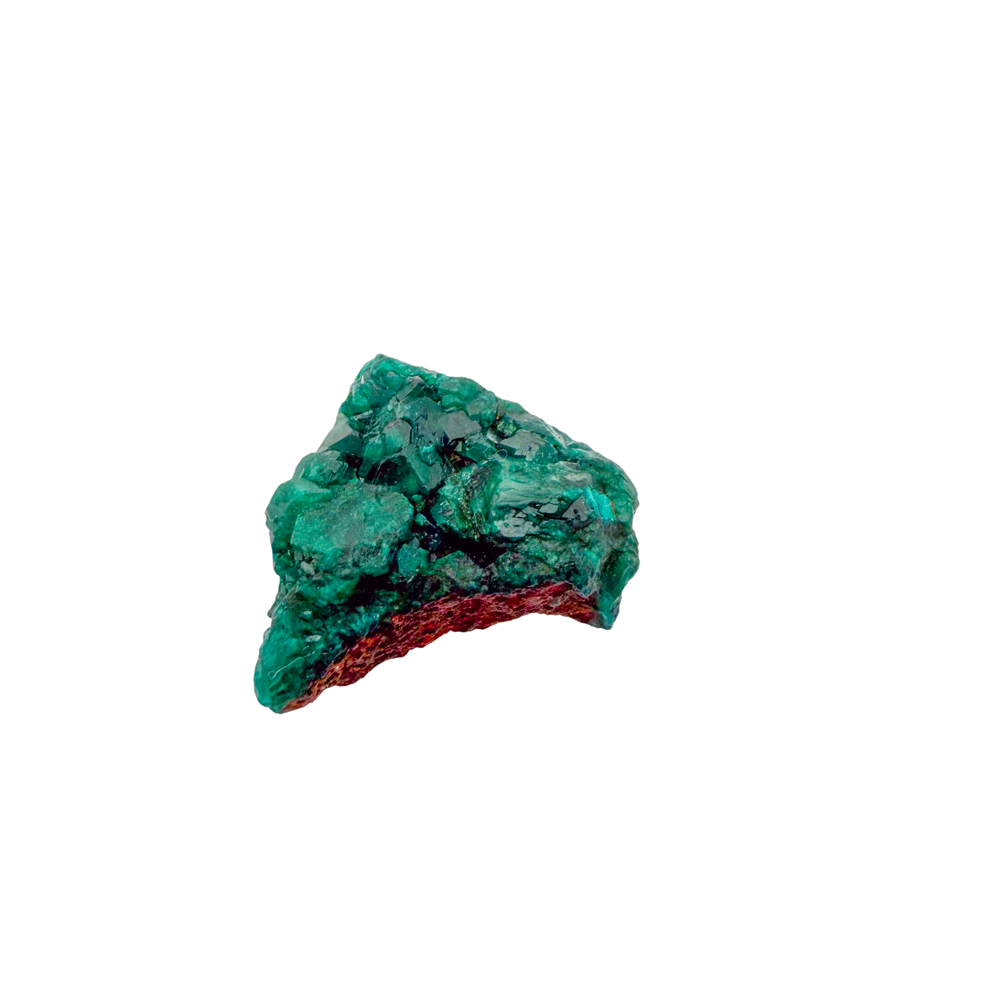Raw dioptase crystal specimen from the Republic of the Congo, deep emerald-green druzy on matrix, specimen 14, view 4