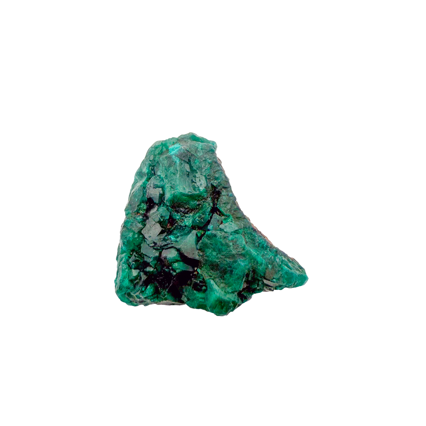 Raw dioptase crystal specimen from the Republic of the Congo, deep emerald-green druzy on matrix, specimen 14, view 5
