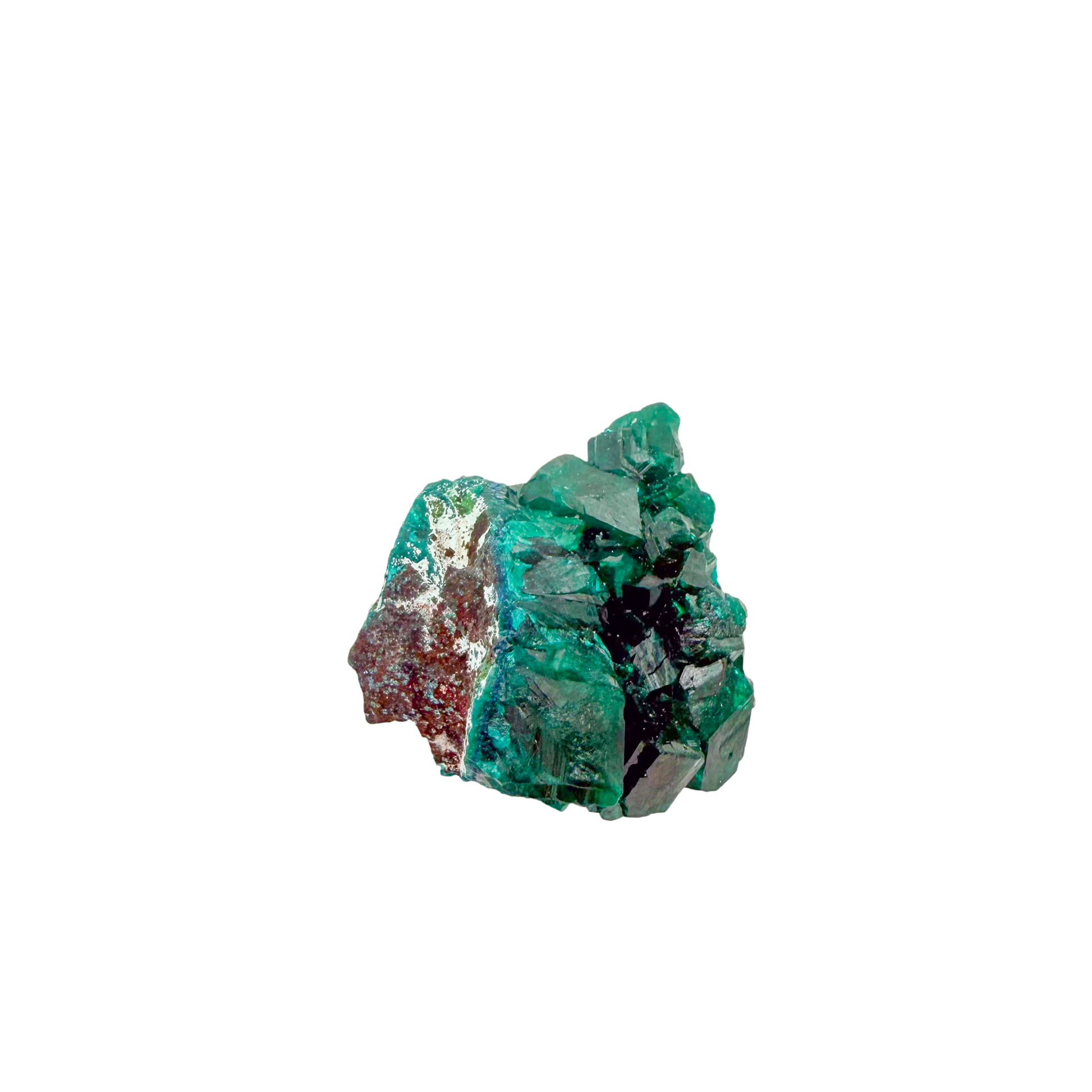 Raw dioptase crystal specimen from the Republic of the Congo, deep emerald-green druzy on matrix, specimen 15, view 3