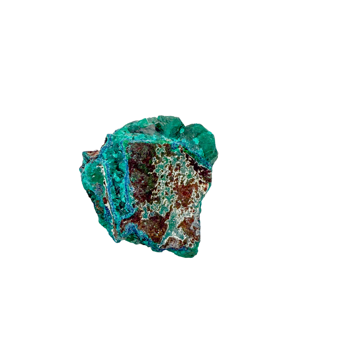Raw dioptase crystal specimen from the Republic of the Congo, deep emerald-green druzy on matrix, specimen 15, view 4