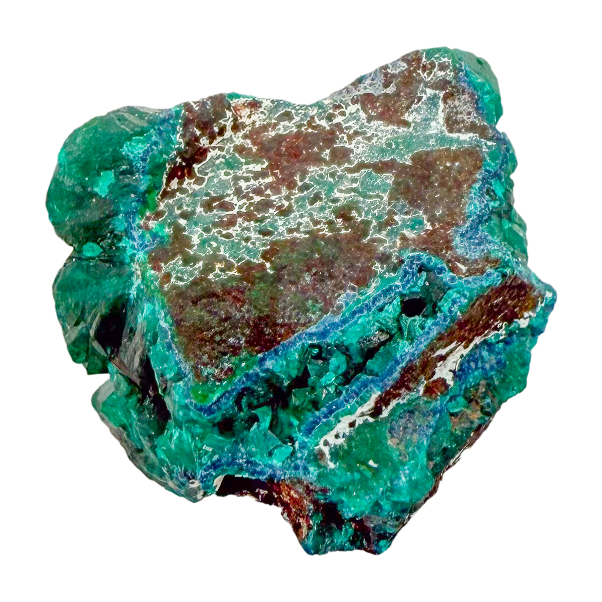 Raw dioptase crystal specimen from the Republic of the Congo, deep emerald-green druzy on matrix, specimen 15, view 5