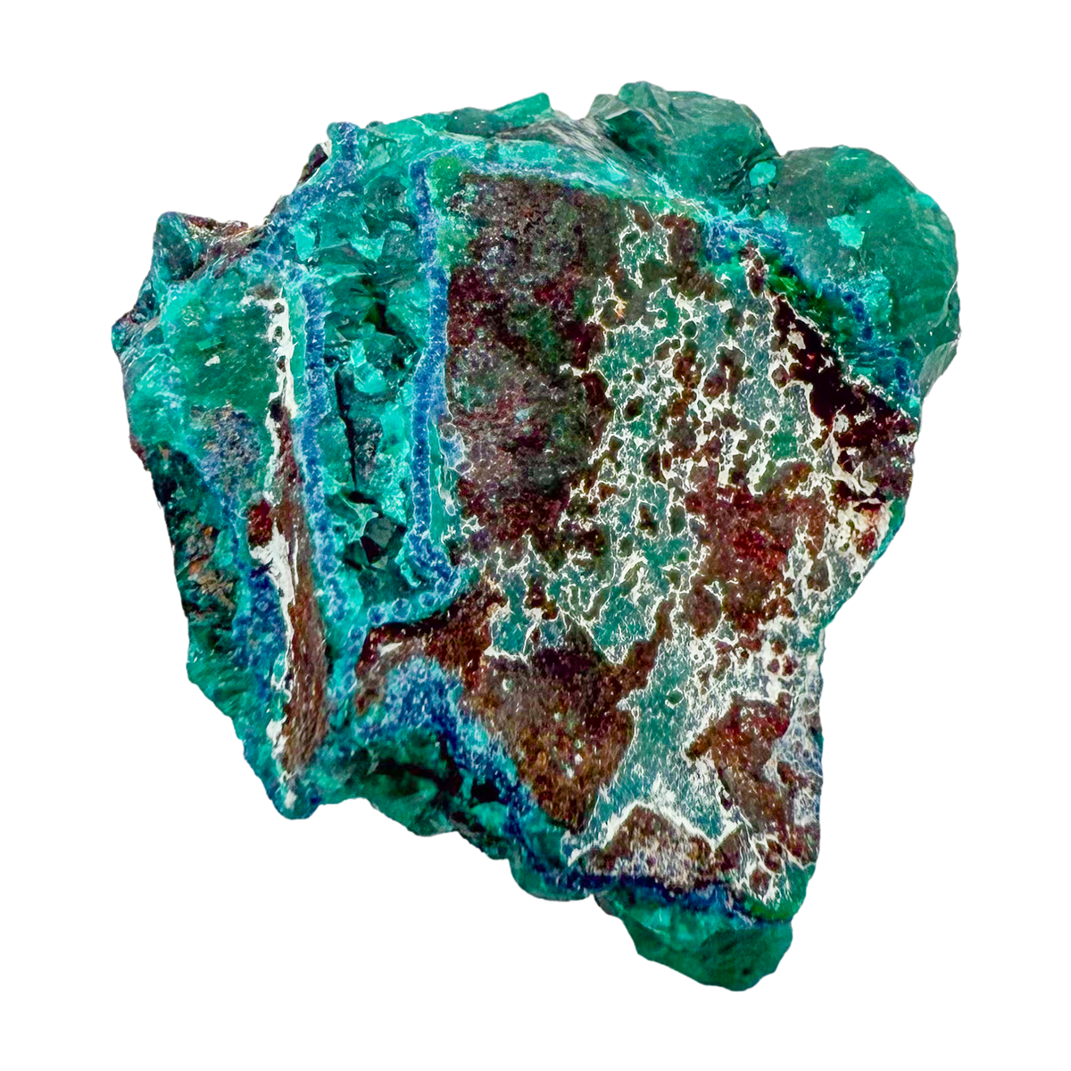 Raw dioptase crystal specimen from the Republic of the Congo, deep emerald-green druzy on matrix, specimen 15, view 6
