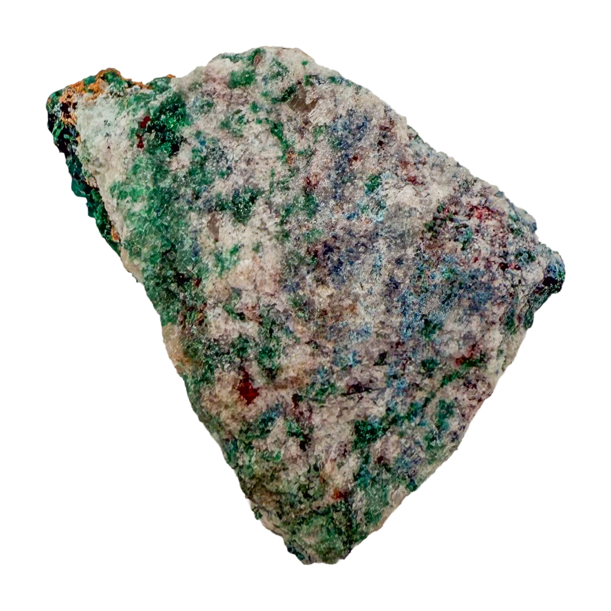 Raw dioptase crystal specimen from the Republic of the Congo, deep emerald-green druzy on matrix, specimen 16, view 4