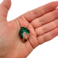 Dioptase crystal specimen from the Republic of the Congo held in hand for scale, deep emerald-green druzy, specimen 17