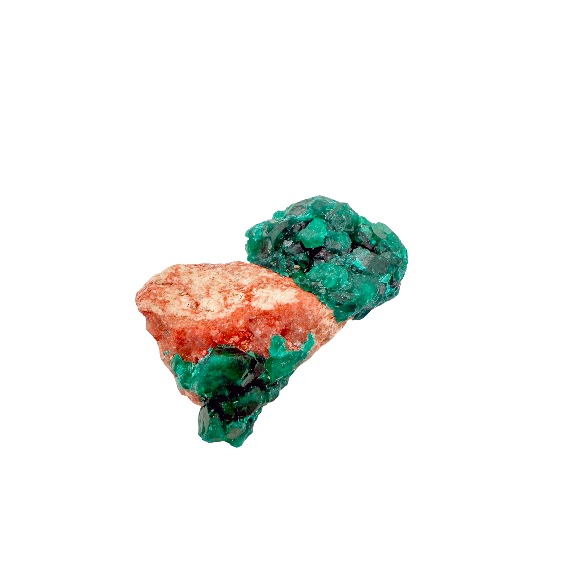 Raw dioptase crystal specimen from the Republic of the Congo, deep emerald-green druzy on matrix, specimen 19, view 3