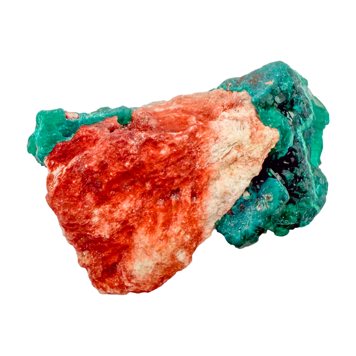 Raw dioptase crystal specimen from the Republic of the Congo, deep emerald-green druzy on matrix, specimen 19, view 4