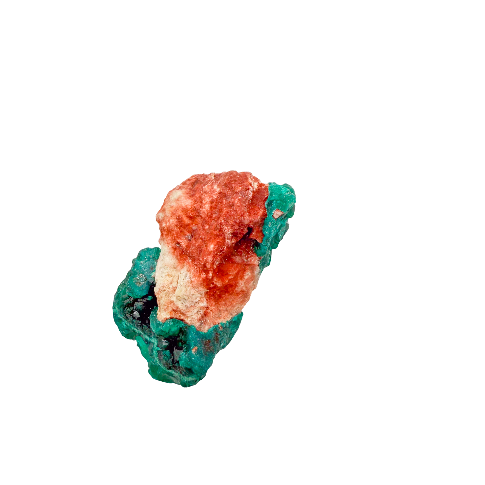 Raw dioptase crystal specimen from the Republic of the Congo, deep emerald-green druzy on matrix, specimen 19, view 5