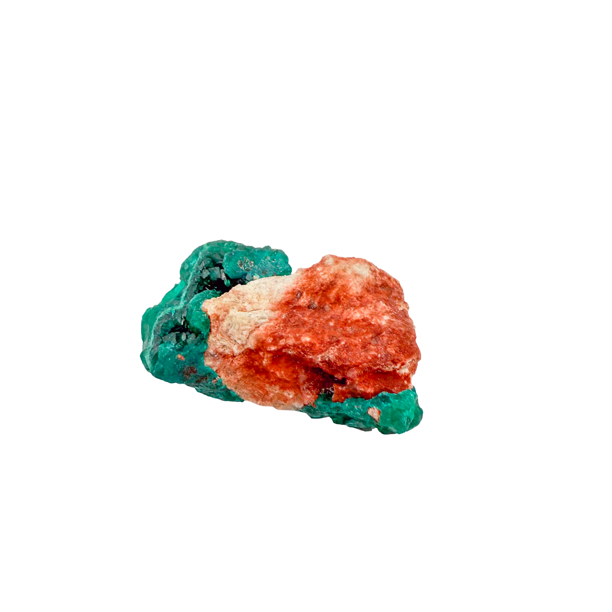 Raw dioptase crystal specimen from the Republic of the Congo, deep emerald-green druzy on matrix, specimen 19, view 6