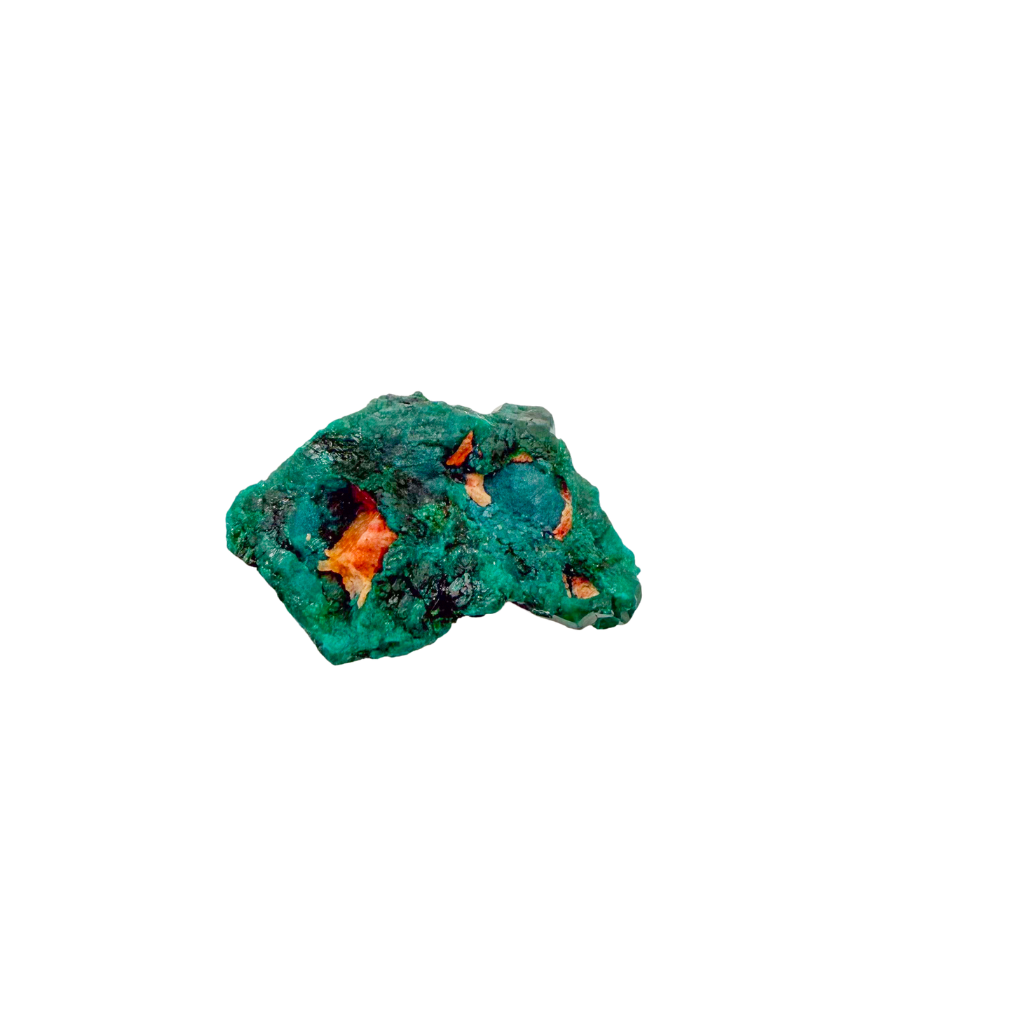 Raw dioptase crystal specimen from the Republic of the Congo, deep emerald-green druzy on matrix, specimen 4, view 1