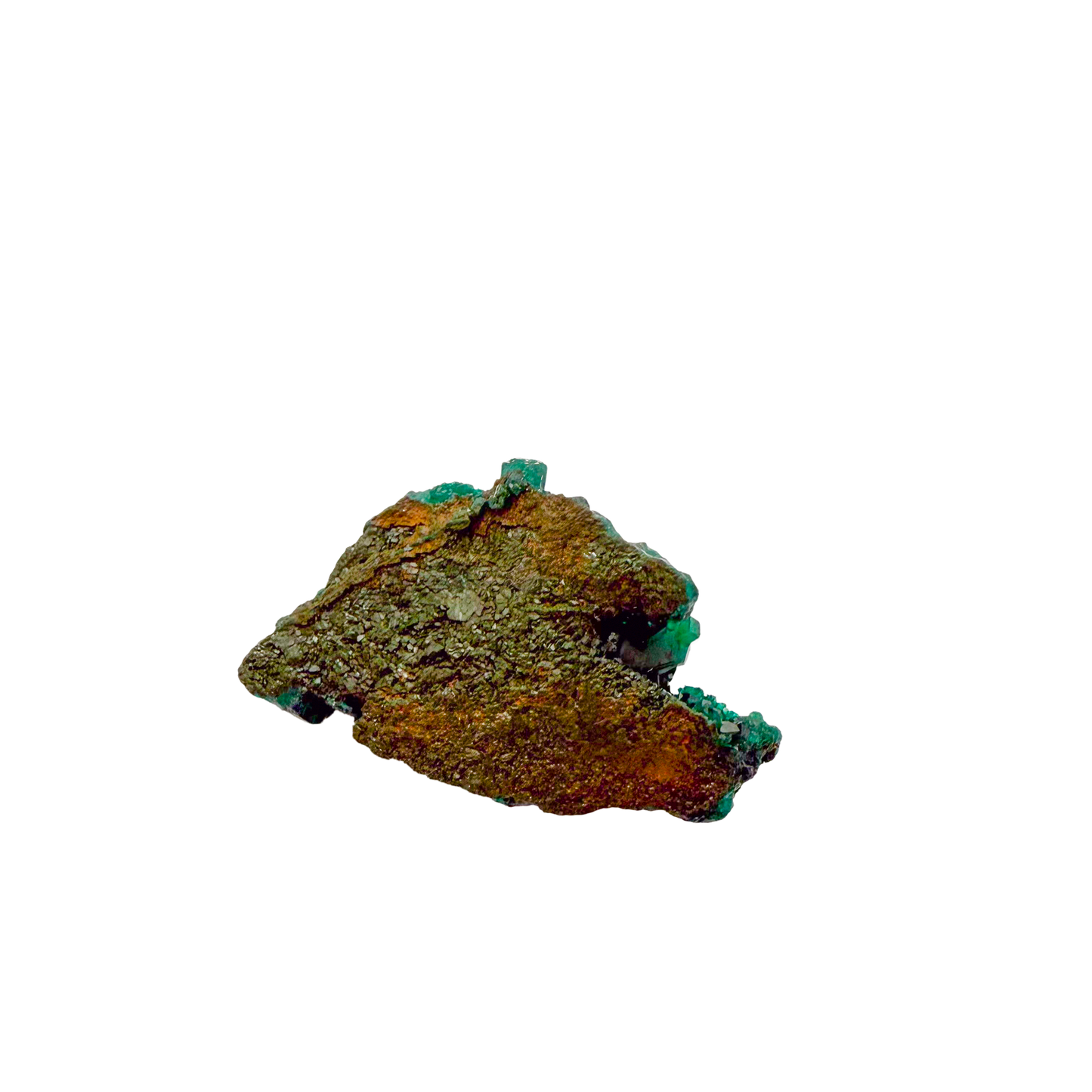 Raw dioptase crystal specimen from the Republic of the Congo, deep emerald-green druzy on matrix, specimen 5, view 4