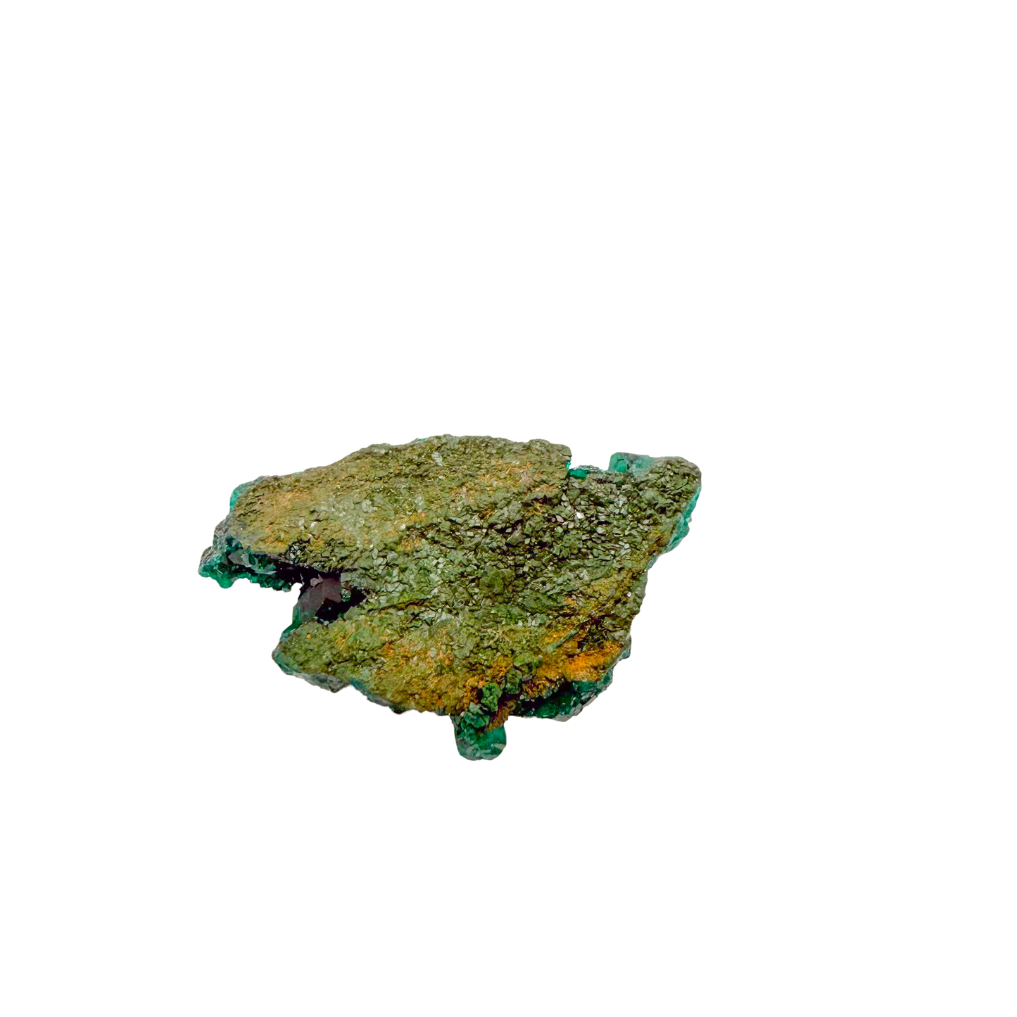 Raw dioptase crystal specimen from the Republic of the Congo, deep emerald-green druzy on matrix, specimen 5, view 5