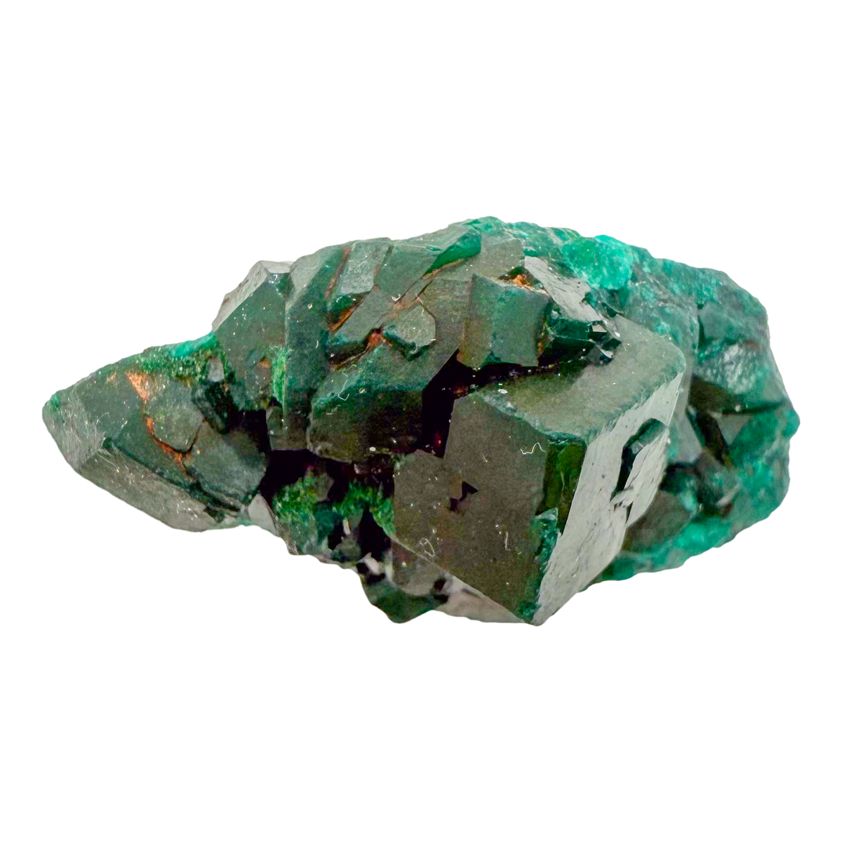 Raw dioptase crystal specimen from the Republic of the Congo, deep emerald-green druzy on matrix, specimen 8, view 2