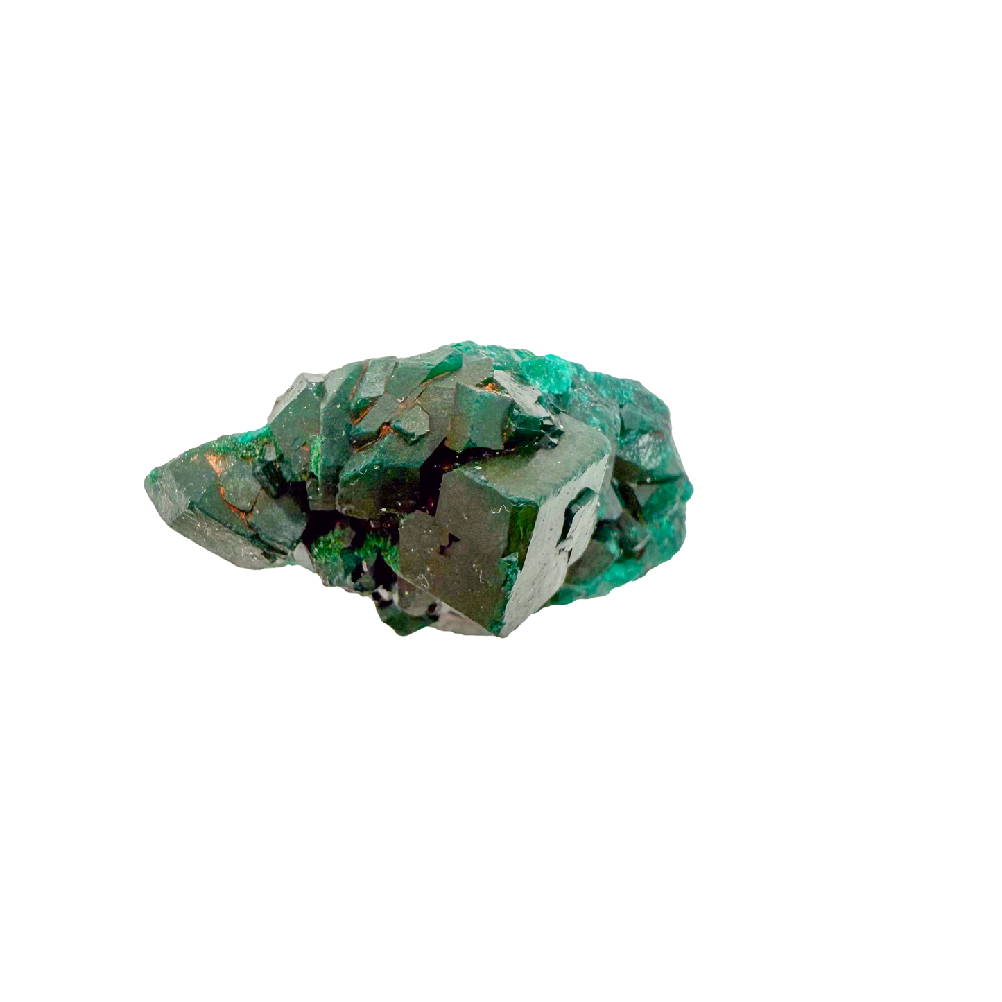 Raw dioptase crystal specimen from the Republic of the Congo, deep emerald-green druzy on matrix, specimen 8, view 2