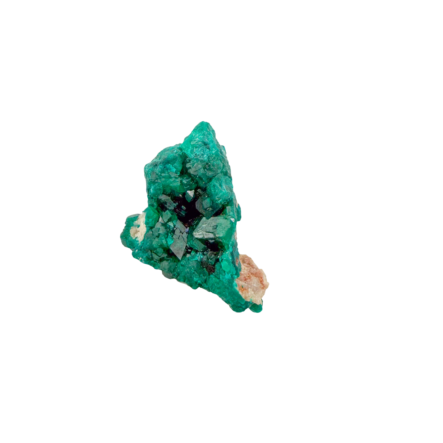 Raw dioptase crystal specimen from the Republic of the Congo, deep emerald-green druzy on matrix, specimen 9, view 2