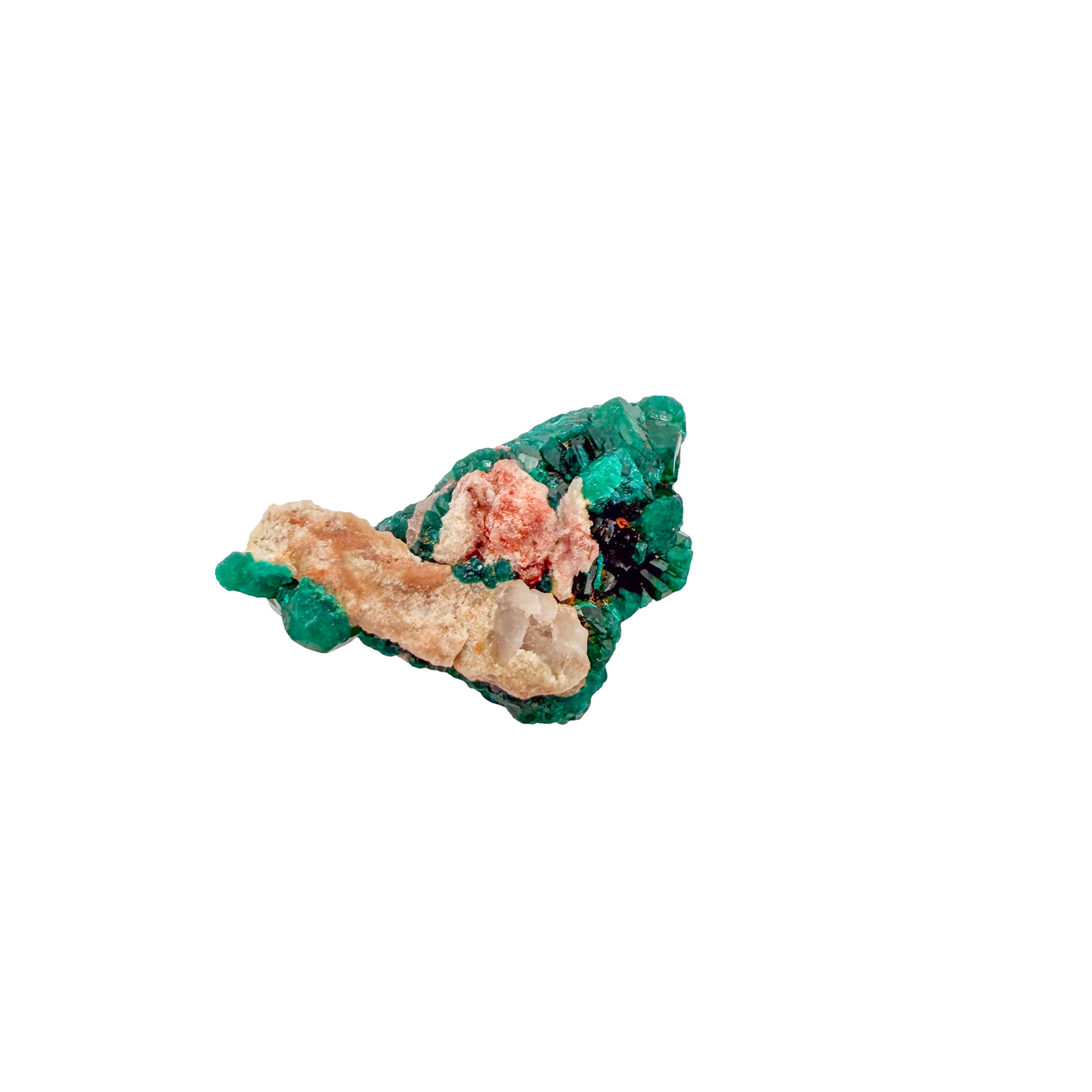 Raw dioptase crystal specimen from the Republic of the Congo, deep emerald-green druzy on matrix, specimen 9, view 3
