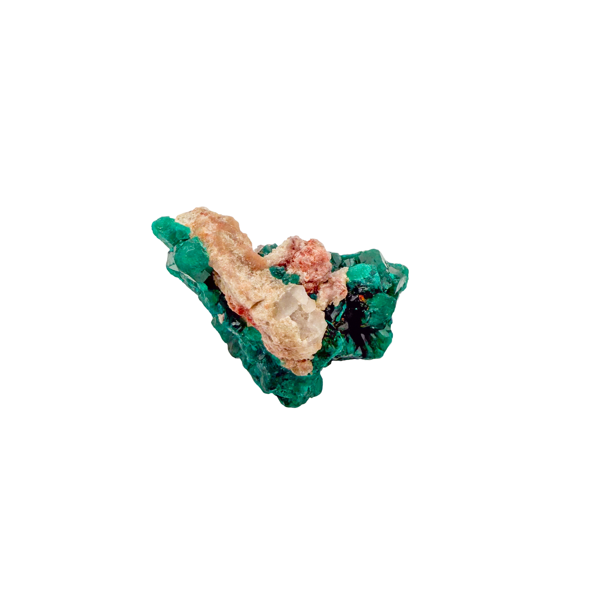 Raw dioptase crystal specimen from the Republic of the Congo, deep emerald-green druzy on matrix, specimen 9, view 5