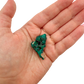 Dioptase crystal specimen from the Republic of the Congo held in hand for scale, deep emerald-green druzy, specimen 9