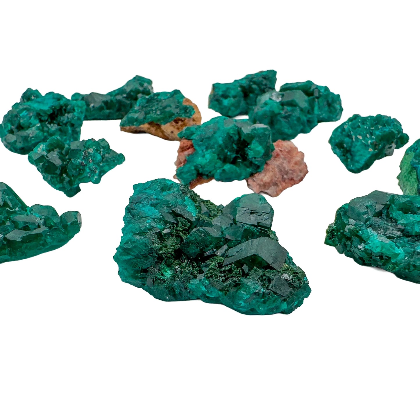 Color detail of green Dioptase raw stone, showing untreated character.