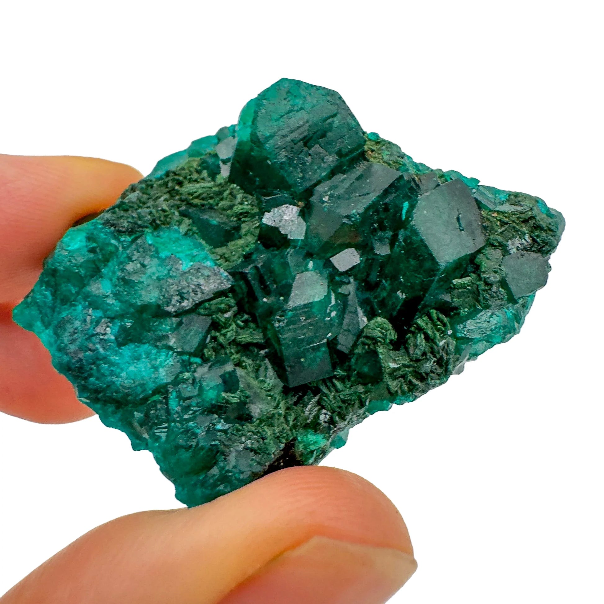 Back view of Grade AA Dioptase raw showing natural surface