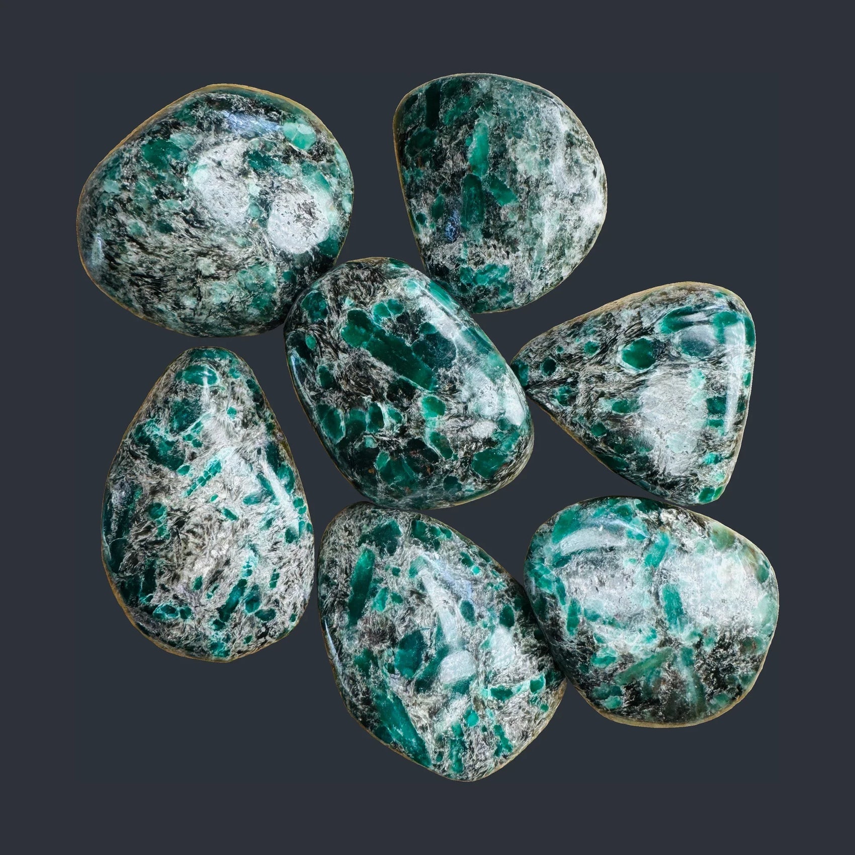 Tight crop of Emerald palm stone, showing characteristic color, often worked with for Love.