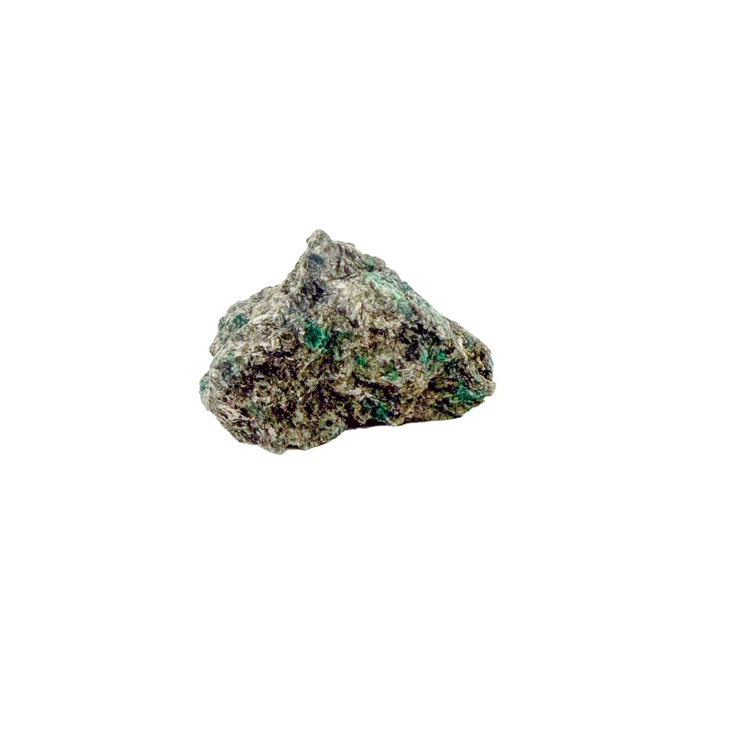 Raw emerald specimen from Zimbabwe, front view of green beryl in matrix