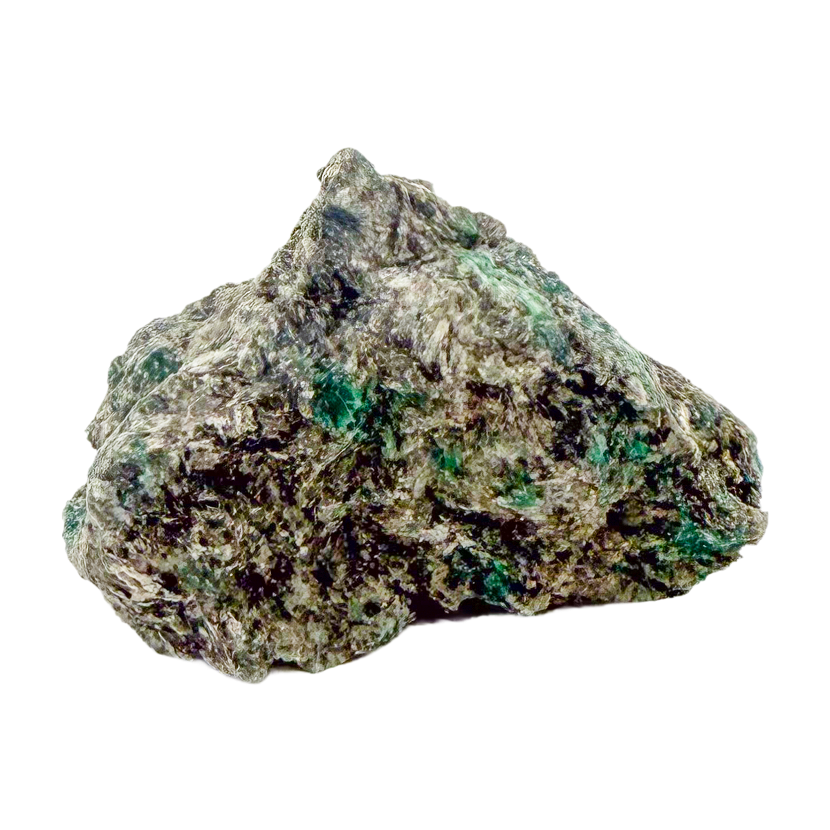 Raw emerald specimen from Zimbabwe, front view of green beryl in matrix