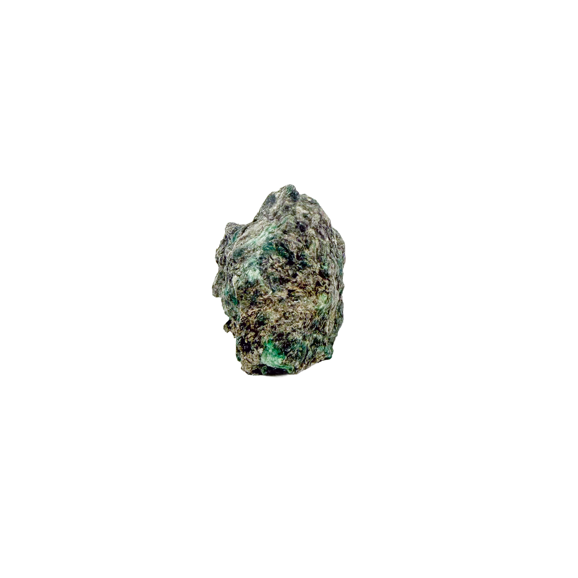 Raw emerald in matrix, side view showing green crystal pockets
