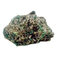 Raw emerald specimen, angled view of green beryl and silvery mica schist