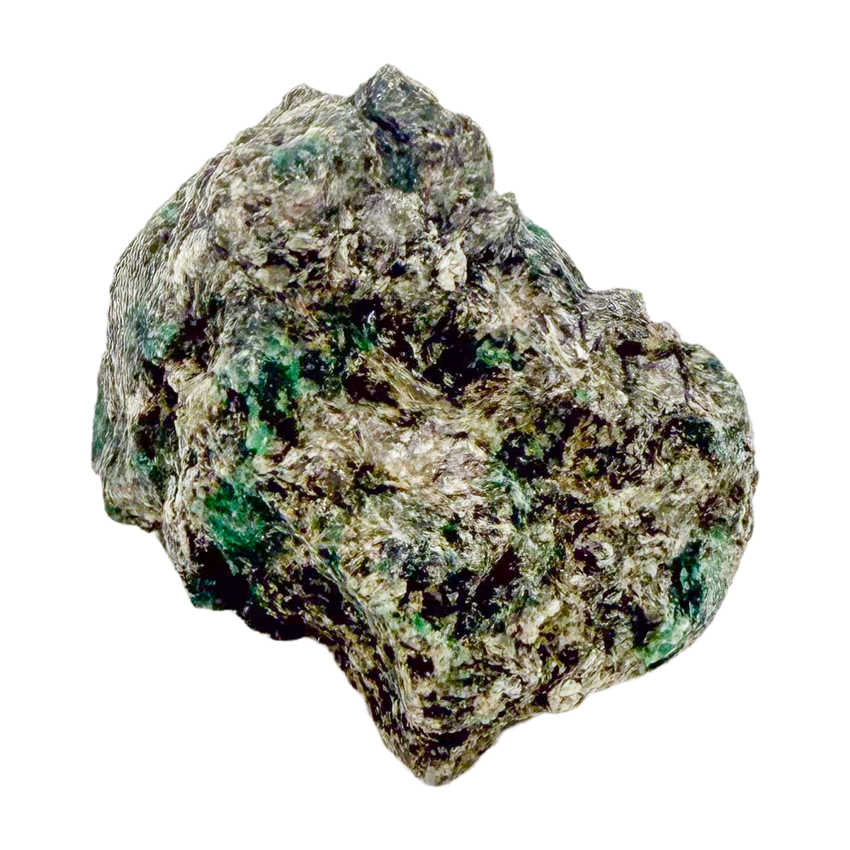 Raw emerald in matrix, detail of green crystal seams