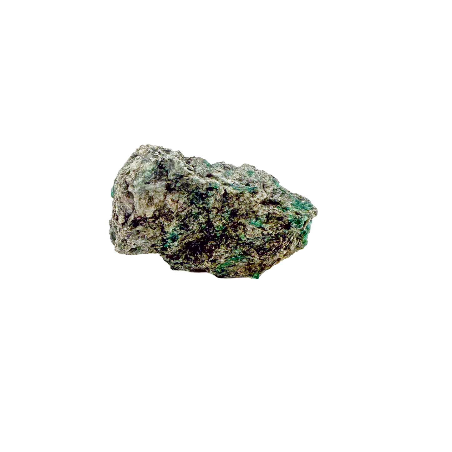 Raw emerald specimen, rear view of natural host rock