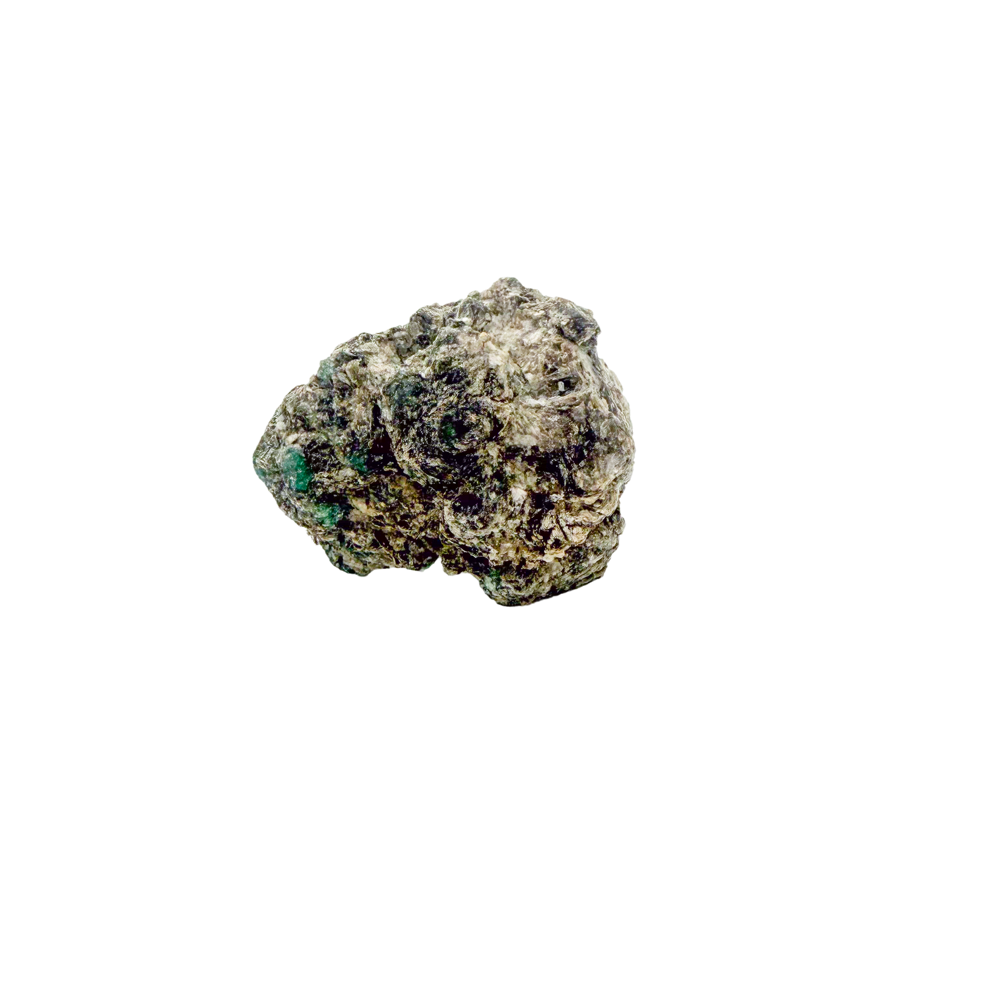 Raw emerald specimen from Zimbabwe, front view of green beryl in matrix