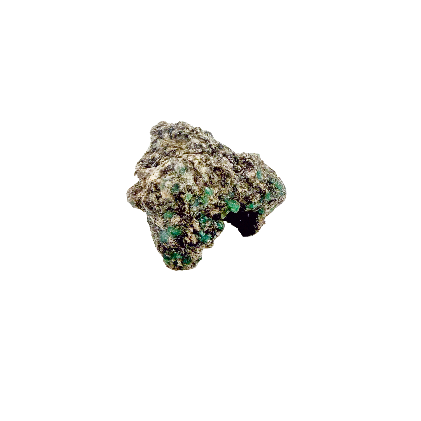 Raw emerald in matrix, detail of green crystal seams