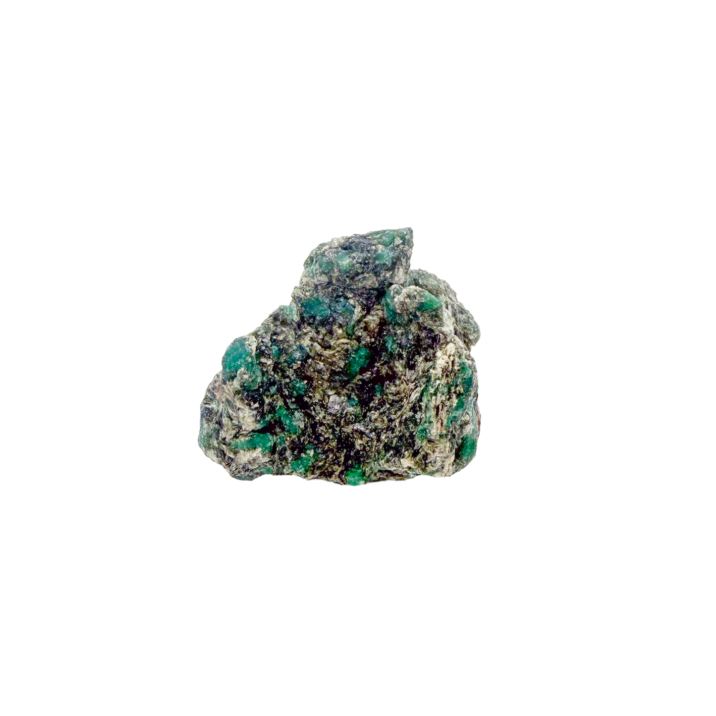 Raw emerald specimen, rear view of natural host rock