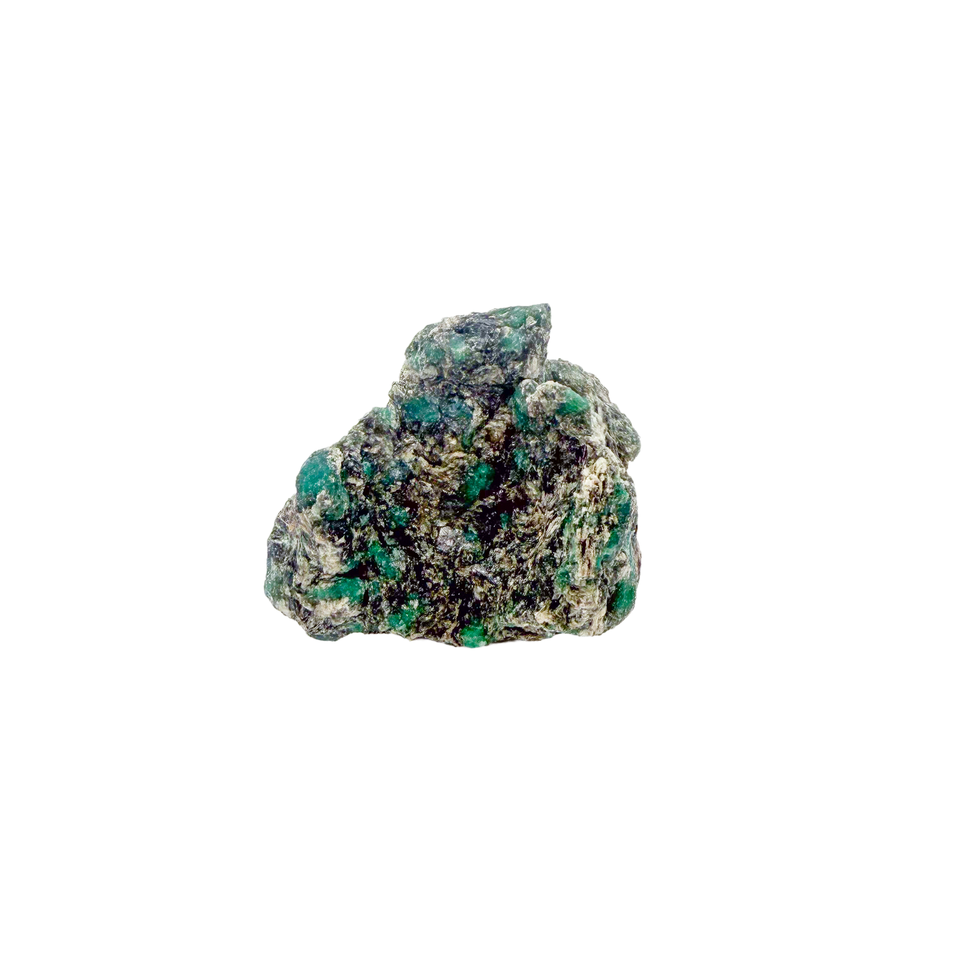 Raw emerald specimen, rear view of natural host rock