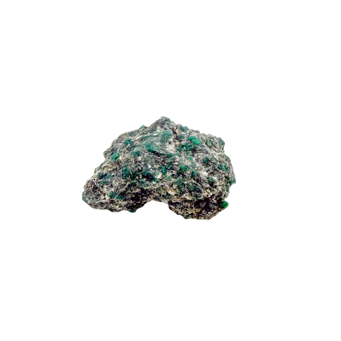 Raw emerald specimen from Zimbabwe, front view of green beryl in matrix
