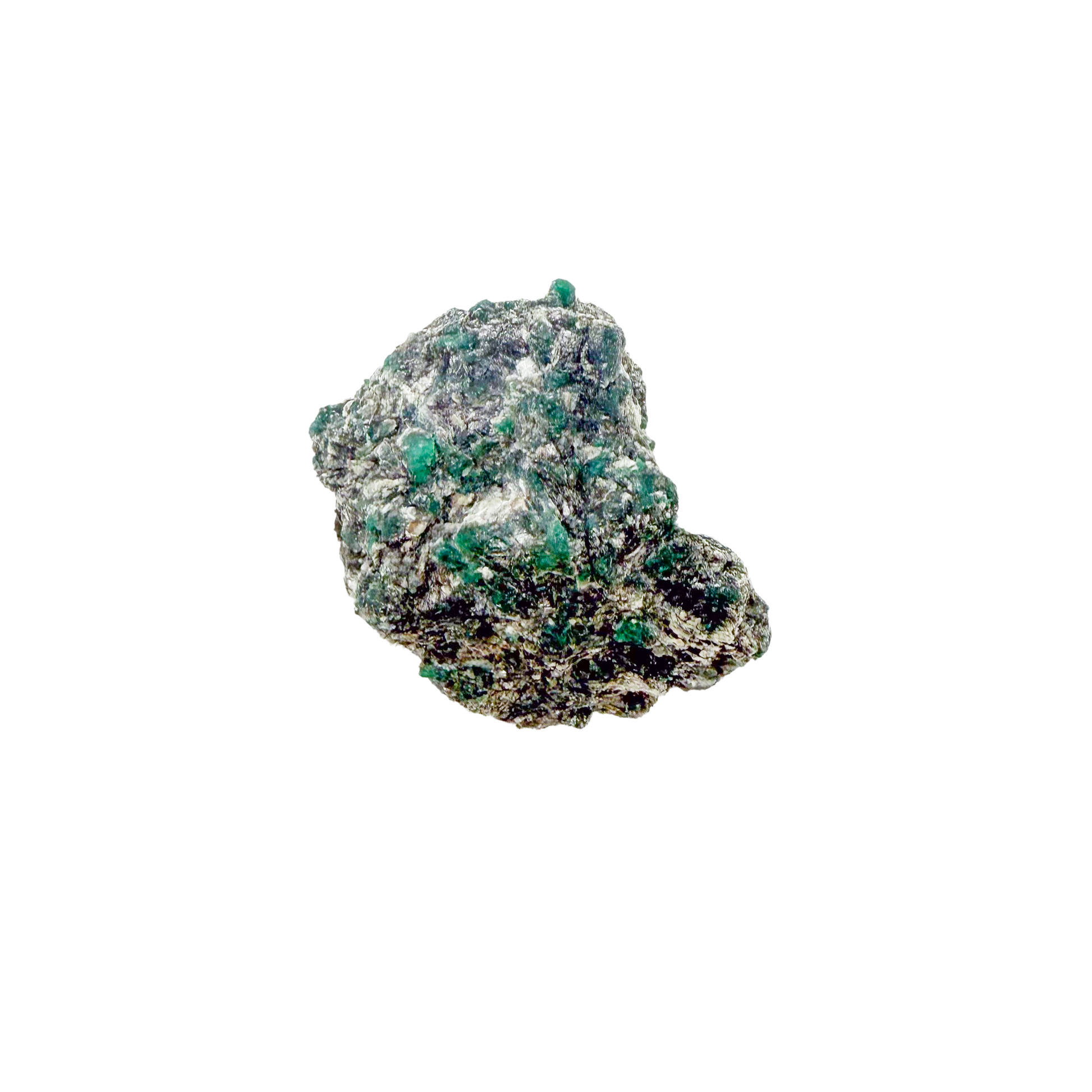 Raw emerald specimen, rear view of natural host rock